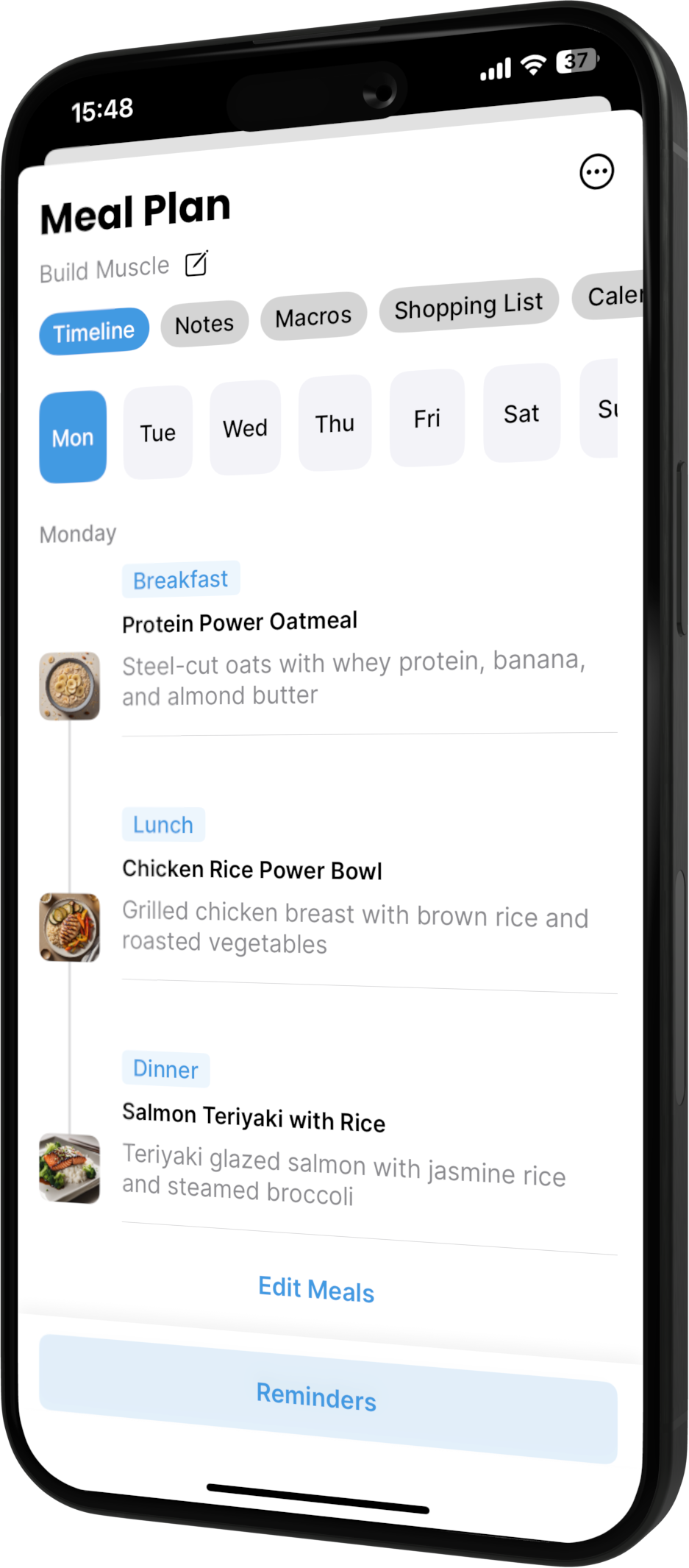 3D Meal Plan Mockup showing personalized meal planning interface